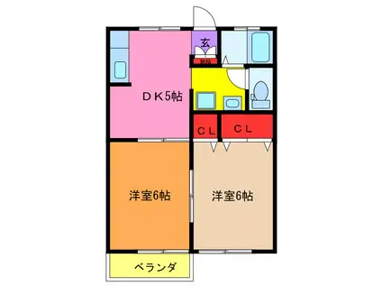 シオンハイツ(2DK/2階)の間取り写真