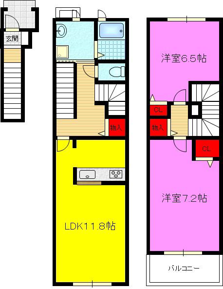 サンリット ツイン A(2LDK/2階)の間取り写真