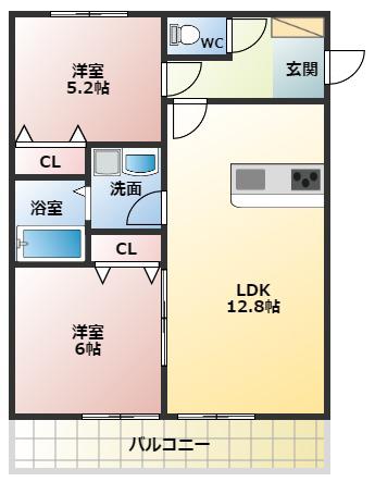 アッツ・コート松原三宅ファミリア北館(2LDK/1階)の間取り写真
