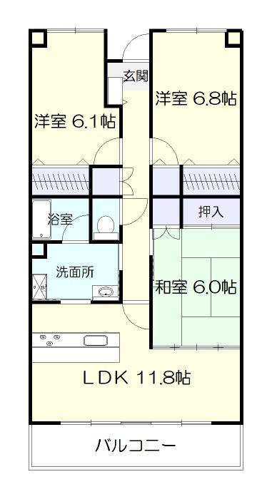 ハートフィールズ南町(3LDK/1階)の間取り写真