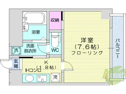 多賀城ロジュマンG棟(1K/9階)の間取り写真
