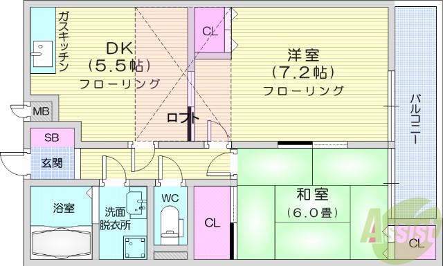 パルメゾン鶴ヶ谷東(2DK/2階)の間取り写真