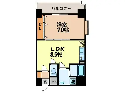 リバレインヒルズ城見(1DK/4階)の間取り写真