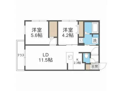 ブランシャール伏見(2LDK/1階)の間取り写真