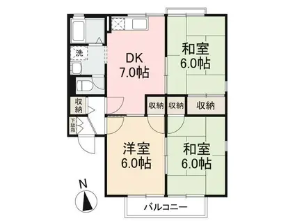 ロイヤルコート桜町 A・B・C・D棟(3DK/2階)の間取り写真