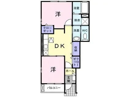 エクセランK・U(2DK/1階)の間取り写真