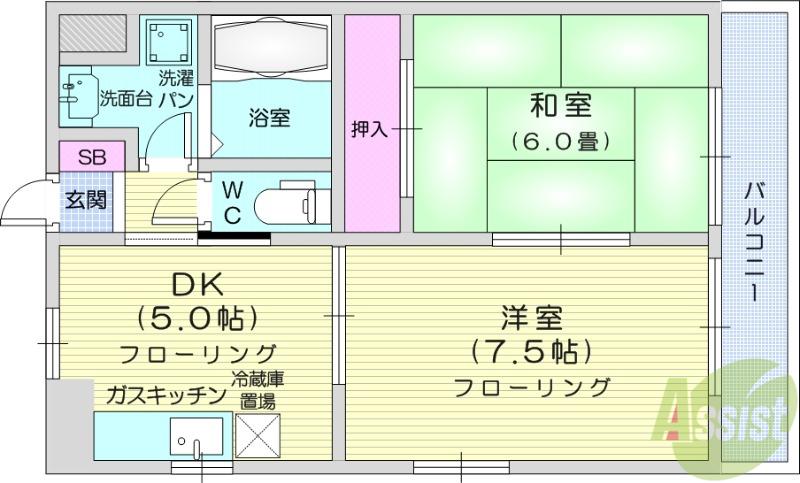 ボヌール1(2DK/3階)の間取り写真