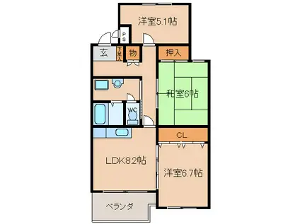 サンハイツ石田(3DK/3階)の間取り写真