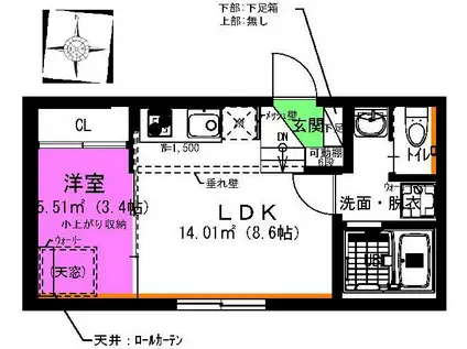 LIBERA名西通(1LDK/1階)の間取り写真