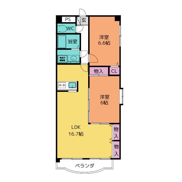 マッシモグローリア(2LDK/3階)の間取り写真