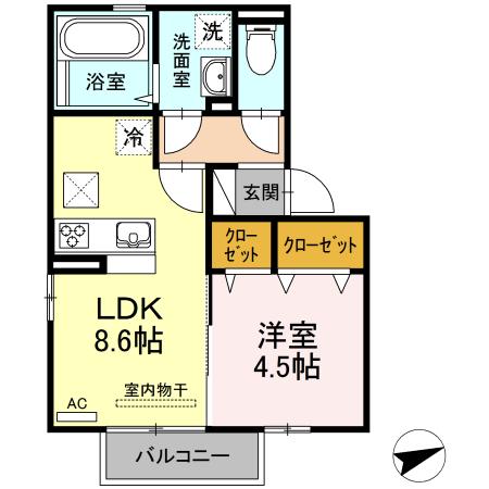 アザール(1LDK/2階)の間取り写真