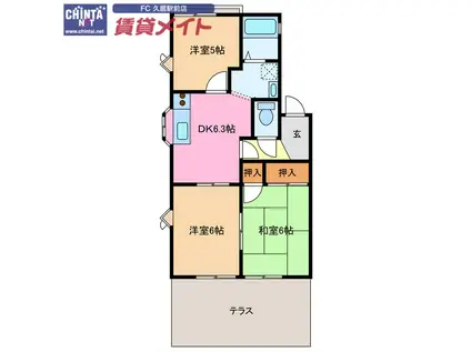 ライムハウス(3DK/1階)の間取り写真