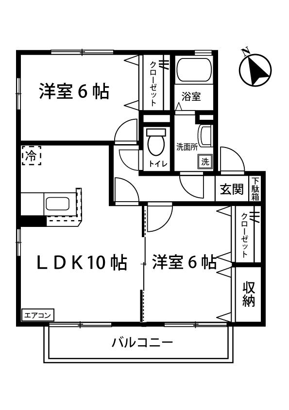 ホワイトベルB(2LDK/2階)の間取り写真
