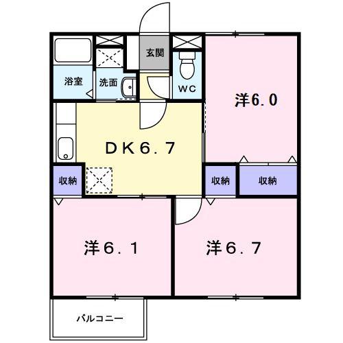 チェリーブロッサムA(3DK/1階)の間取り写真
