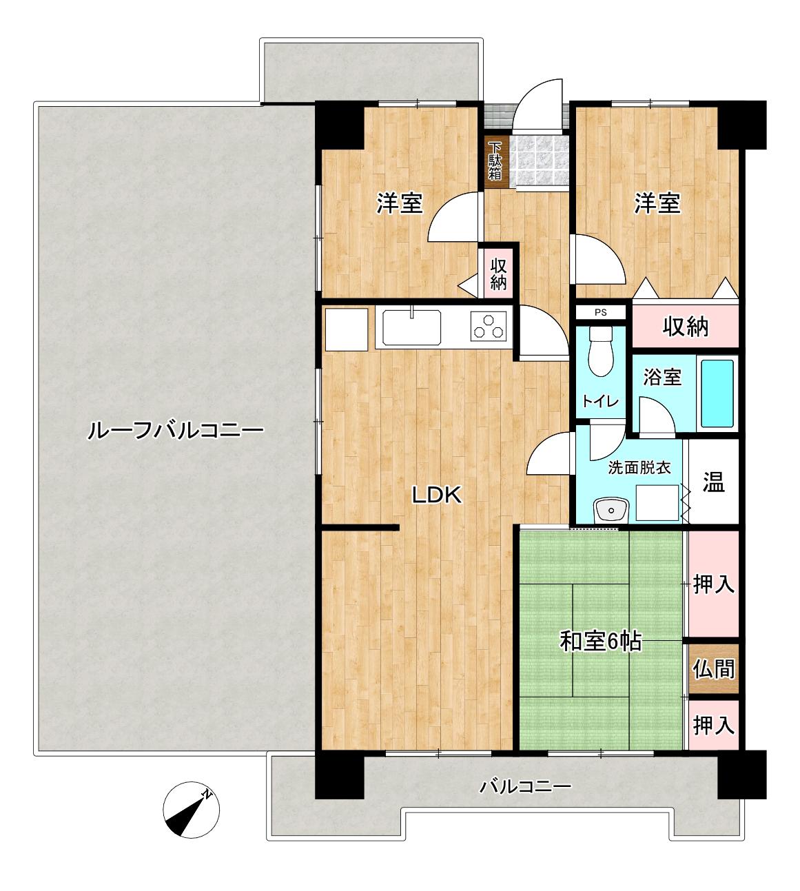 フローラルマンション藤松(3LDK/5階)の間取り写真