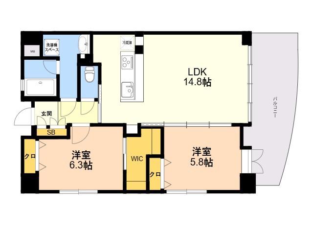 アントゥール薬院(2LDK/10階)の間取り写真