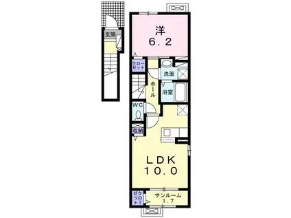 エスポワールウエスト(1LDK/2階)の間取り写真