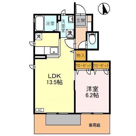アンソレイユB棟(1LDK/1階)の間取り写真