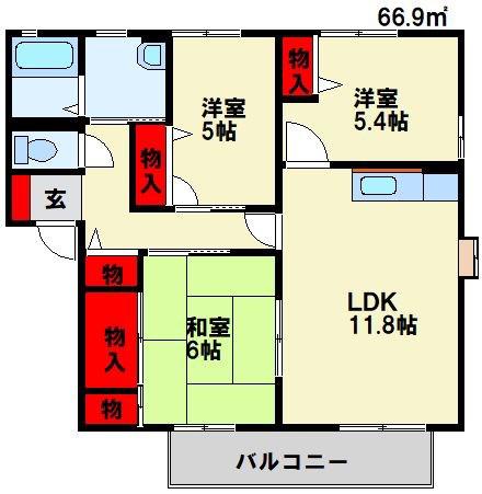 ディアス西天神(3LDK/2階)の間取り写真