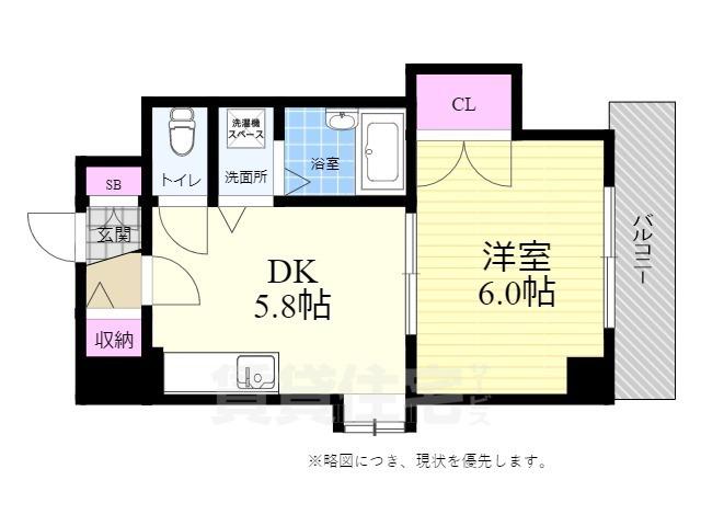 SINCERE舟入(1DK/6階)の間取り写真