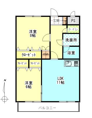 ハイクオリティII(2LDK/5階)の間取り写真