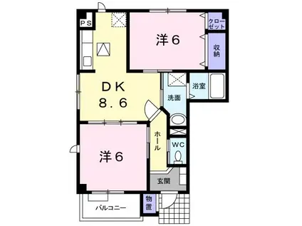 グラース ノウI(2DK/1階)の間取り写真