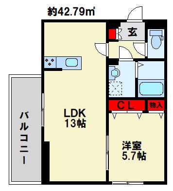 DーROOM本城東 A棟(1LDK/2階)の間取り写真