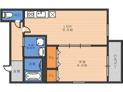 フジパレスソレイユV(1LDK/1階)の間取り写真