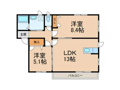 シャーメゾン元町奉行(2LDK/2階)の間取り写真