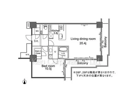 パシフィックロイヤルコートみなとみらい アーバンタワー(1LDK/28階)の間取り写真