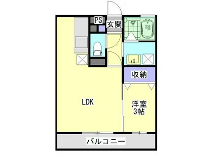 HERMITII棟(1LDK/1階)の間取り写真