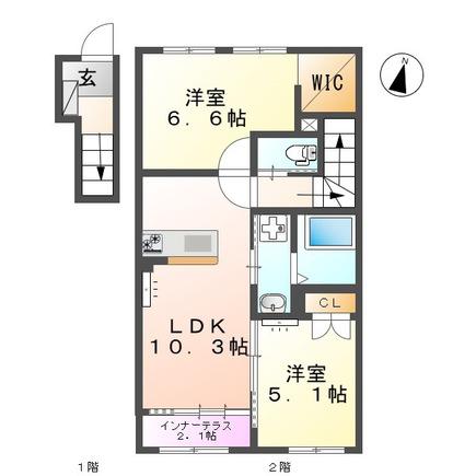 CHAMP DE PIERRE(2LDK/2階)の間取り写真