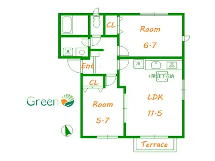 サニーサイドA棟(2LDK/1階)の間取り写真