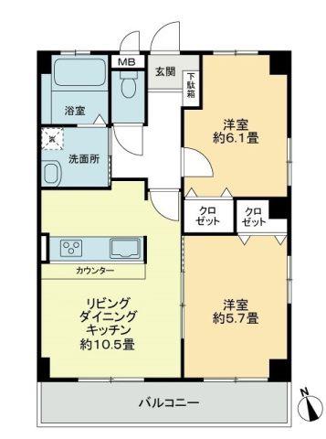 フィネス佐古(2LDK/2階)の間取り写真