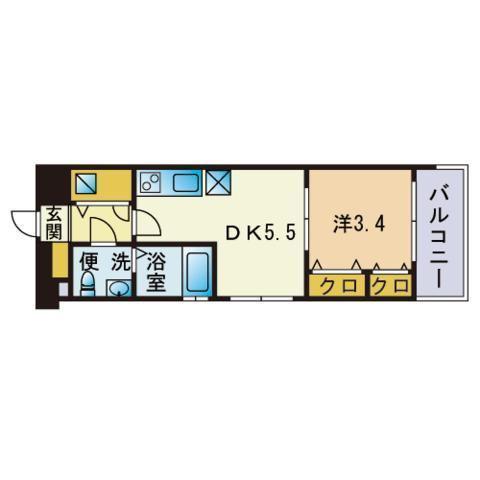 F・PARC 西新(1DK/11階)の間取り写真