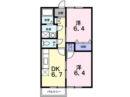 ピュアハイツ白鳳II(2DK/1階)の間取り写真
