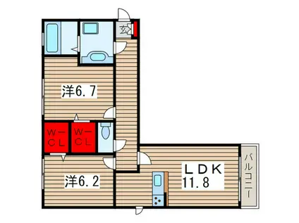 グランデA(2LDK/2階)の間取り写真
