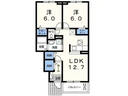 ラ・カーサ(2LDK/1階)の間取り写真