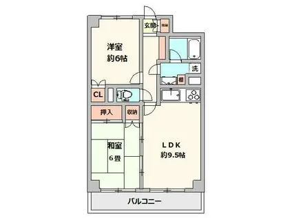 グレイス清水ヶ丘公園(2LDK/5階)の間取り写真