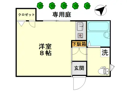 フラット・オー(ワンルーム/1階)の間取り写真