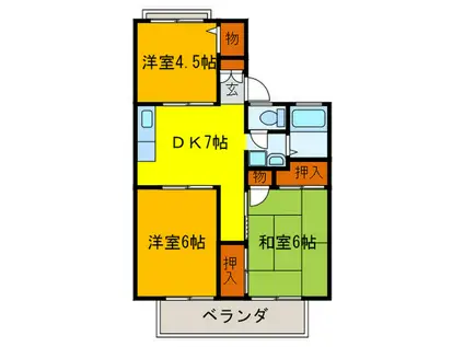 サンドミール(3DK/1階)の間取り写真