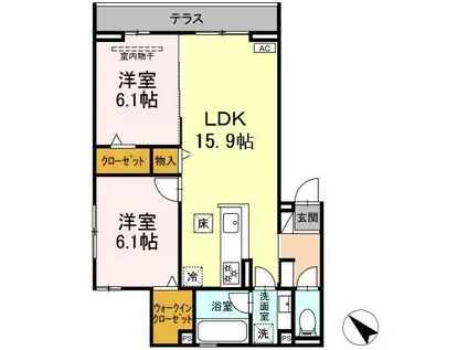 セレーノ北安東 B棟(2LDK/1階)の間取り写真