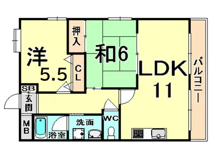 ゼハールト稲葉(2LDK/5階)の間取り写真