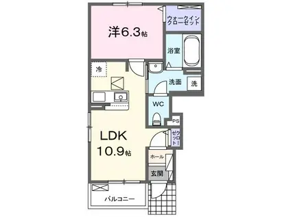 ミレールシャラン(1LDK/1階)の間取り写真