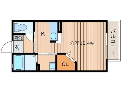 ハピネス旭(ワンルーム/2階)の間取り写真