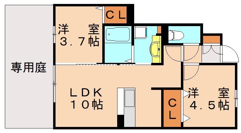 ポサーダ本城(2LDK/1階)の間取り写真