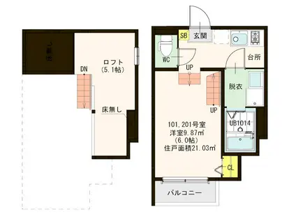 CARPE DIEM千早(1K/2階)の間取り写真
