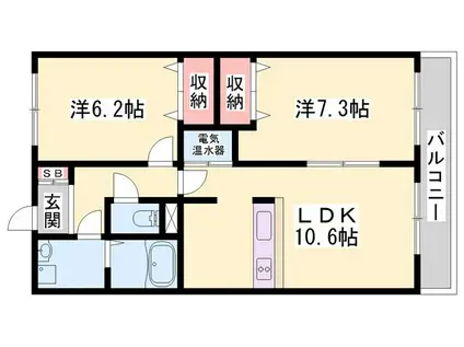 インタービレッジ城北(2LDK/1階)の間取り写真