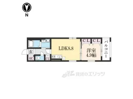 サンクトスコート東山七条(1LDK/2階)の間取り写真