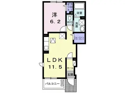 ウエルト(1LDK/1階)の間取り写真